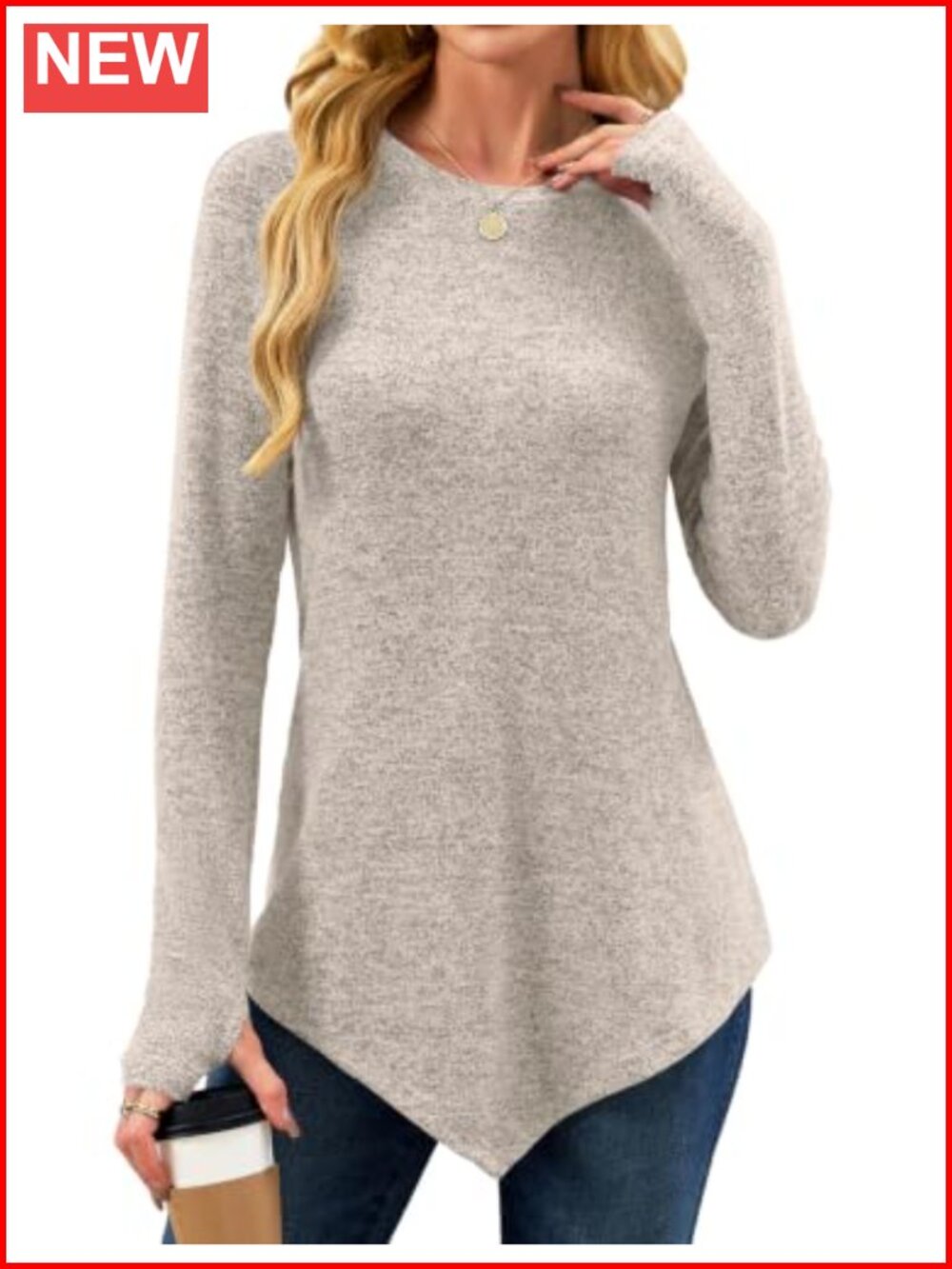 Womens Tunic Top Loose Fit Thumb Hole Long Sleeve Winter Shirt